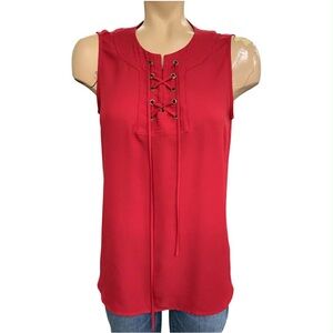 Pleione Red Lace-Up Sleeveless Blouse Size S